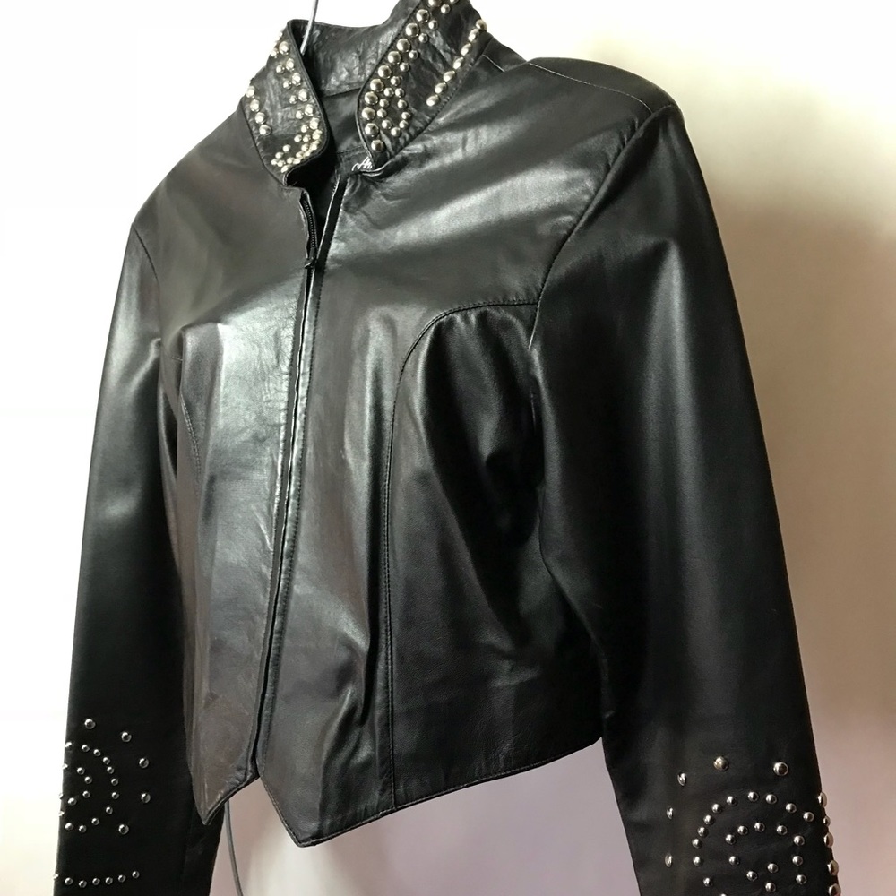 Black studded leather jacket large